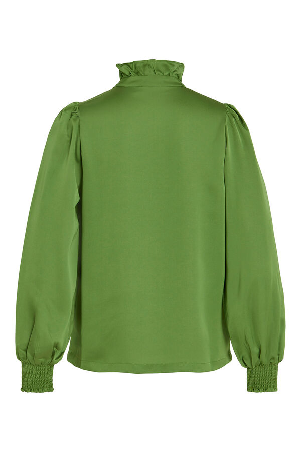 Vila Blusa satinada con volantes Verde oscuro