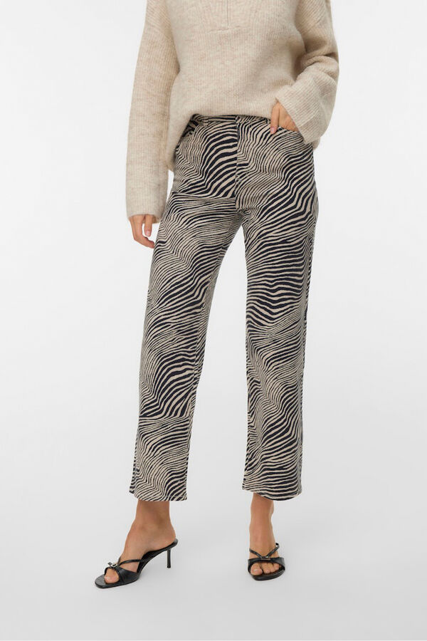 Vero Moda Pantal&oacute;n vaquero animal print Beige