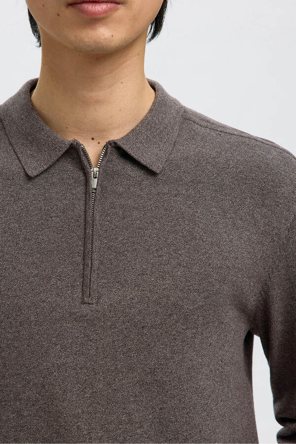 Selected Jersey polo media cremallera 100% algod&oacute;n. Gris
