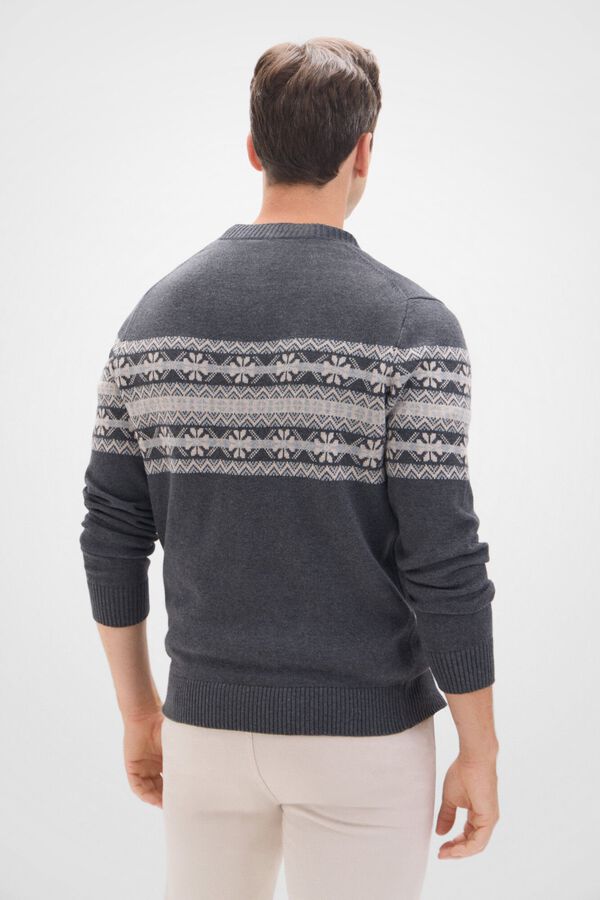 Cortefiel Su&eacute;ter fantasia de algod&atilde;o com gola redonda Cinzento