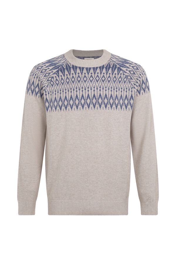 Cortefiel Su&eacute;ter fantasia de algod&atilde;o com gola redonda Ecru