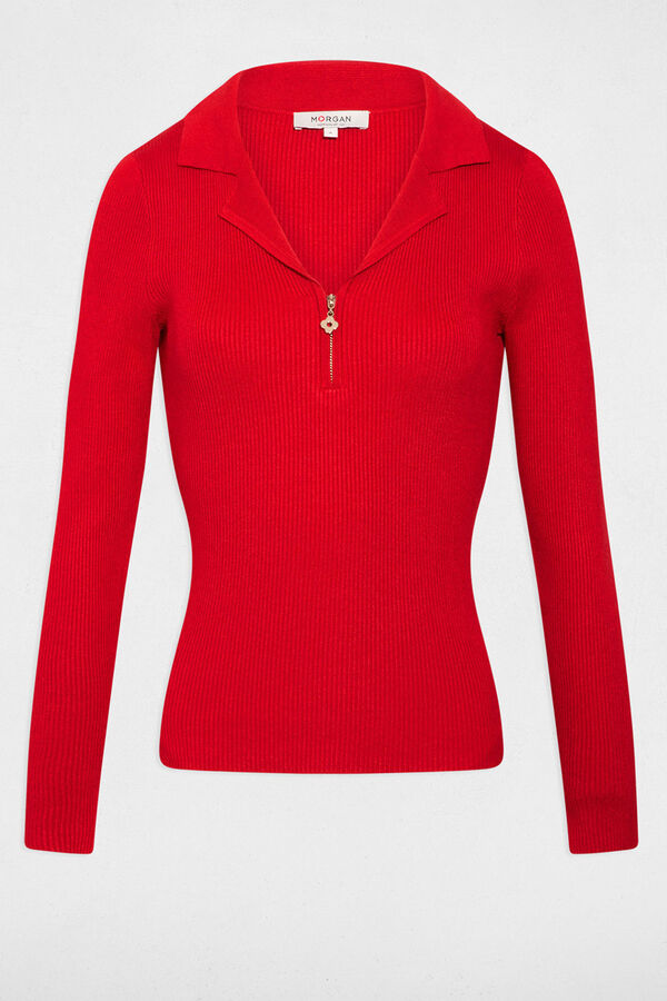 Morgan Camisola cintada com gola alfaiate Vermelho