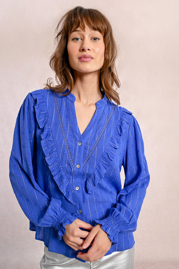 Molly Bracken Camisa con volantes y estampado Azul oscuro