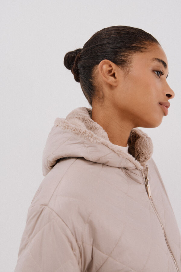 Cortefiel Anorak acolchado reversible efecto pelo Beige