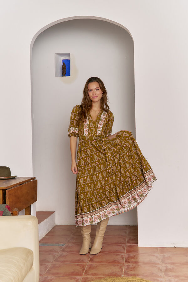 Jaase Vestido midi mila estampado Amalie Estampado beige