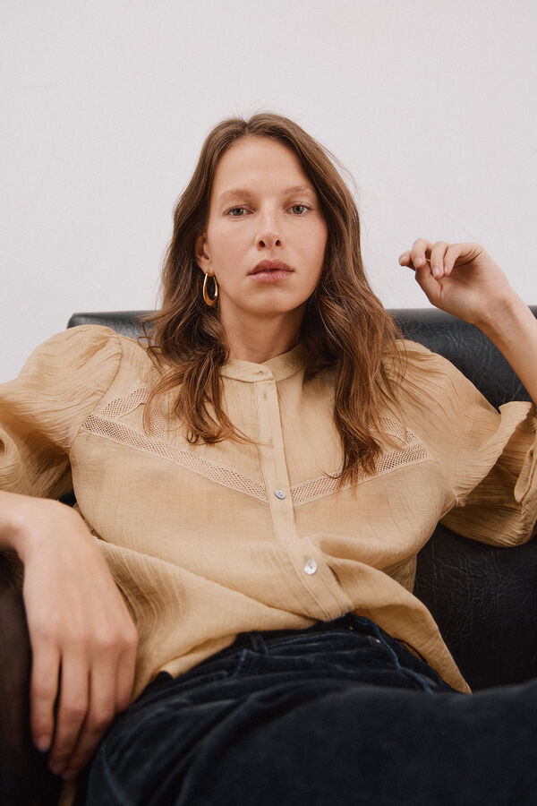 Cortefiel Blusa encaje cuello mao Blanco