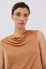 Cortefiel Top de malha drapeado de cetim Castanho