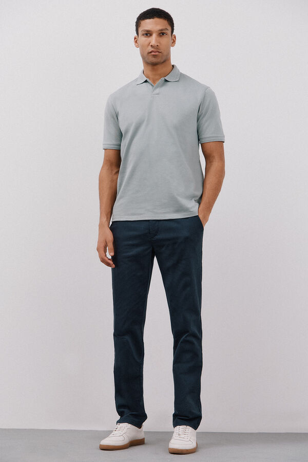 Cortefiel Polo estruturado com gola aberta Azul