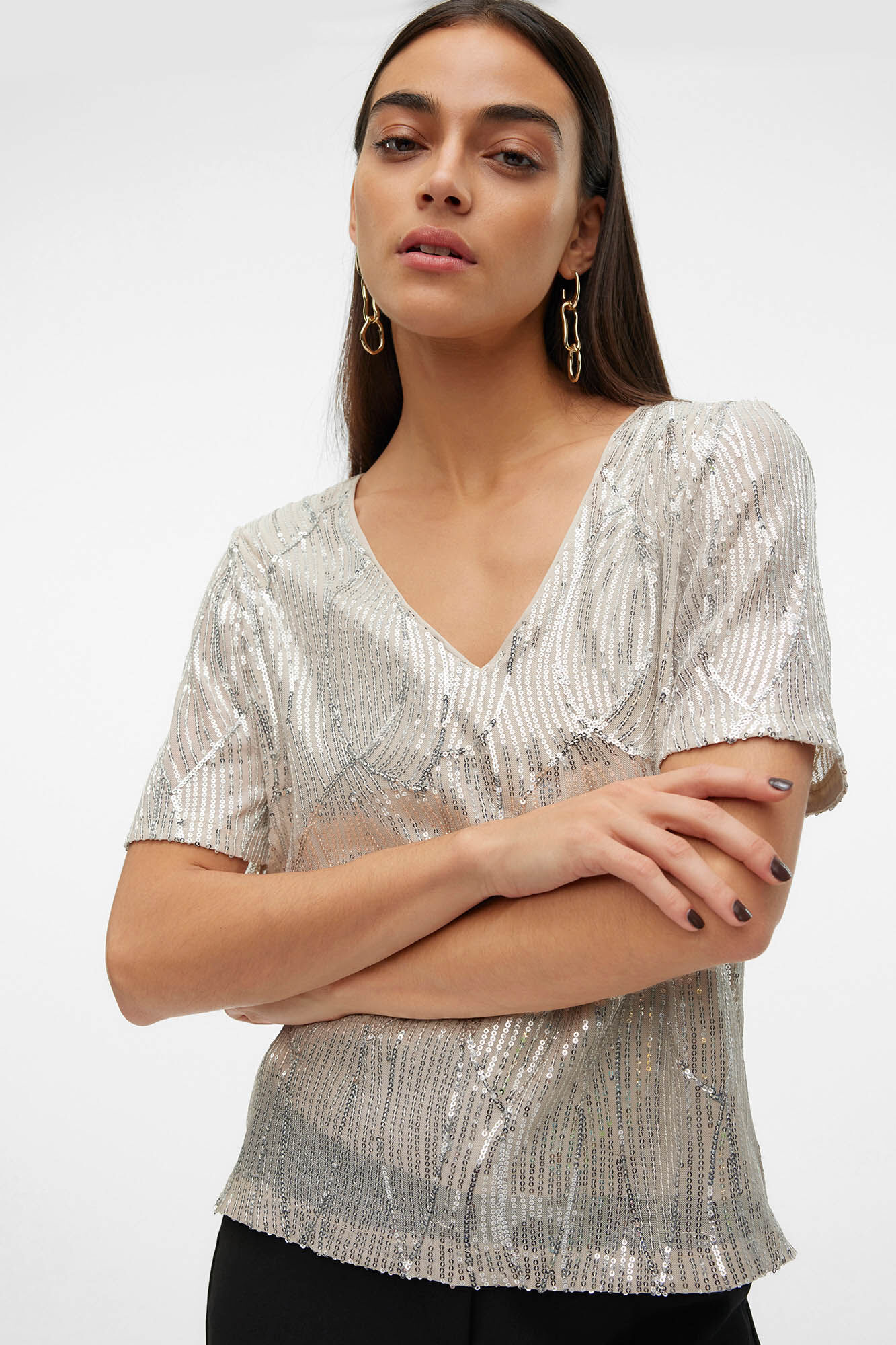 Vero Moda Camiseta manga corta lentejuelas