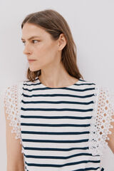 Cortefiel Camiseta manga guipur Estampado azul