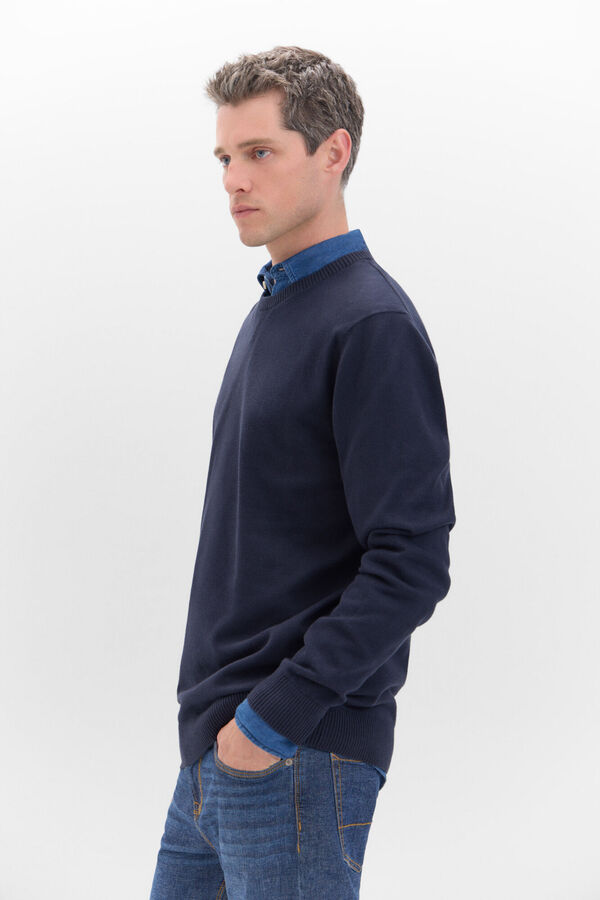 Cortefiel Jersey punto fino algod&oacute;n cuello redondo Azul marino