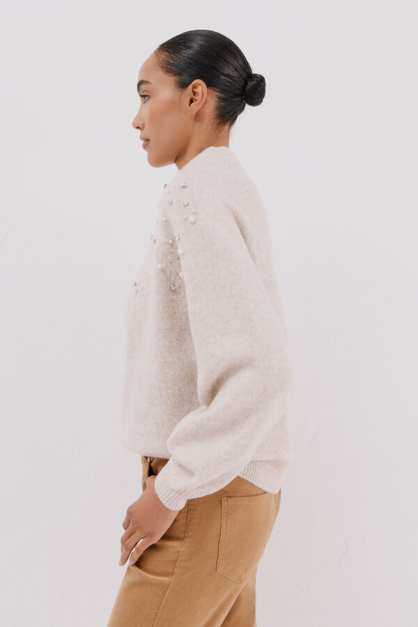 Cortefiel Jersey strass y perlas Marfil