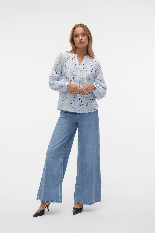 Vero Moda Camisa de algod&oacute;n de manga larga Azul