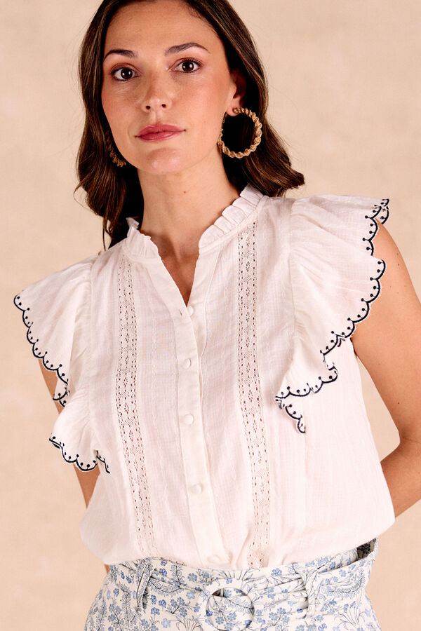 Pol&iacute;n Et Moi Blusa volantes ribete blanco Blanco