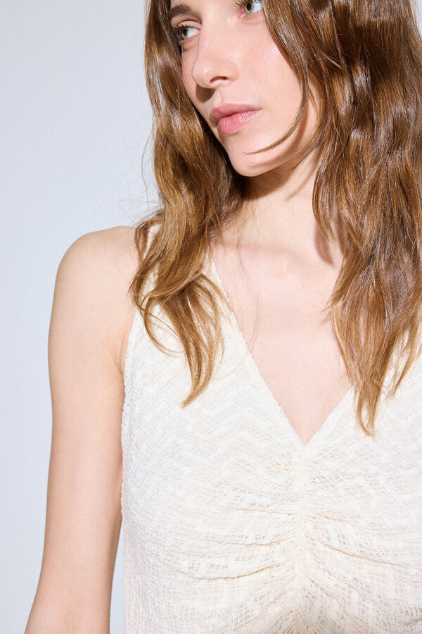 Slowlove Vestido estructura frunce Marfil