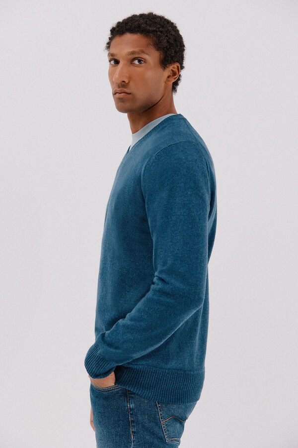 Cortefiel Jersey lana lambswool cuello pico Azul