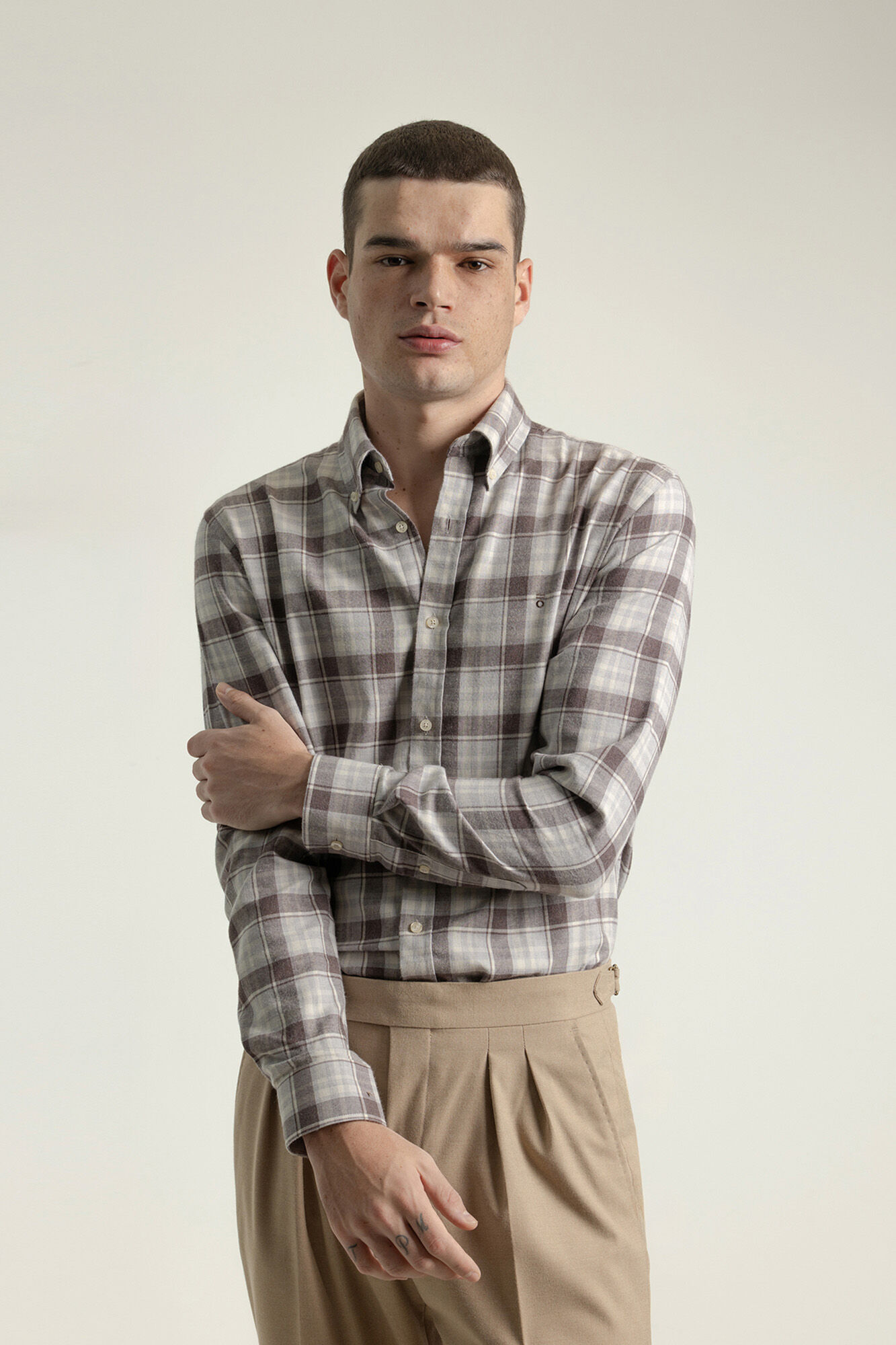 PuroEGO Camisa slim algod&oacute;n cuadro tart&aacute;n