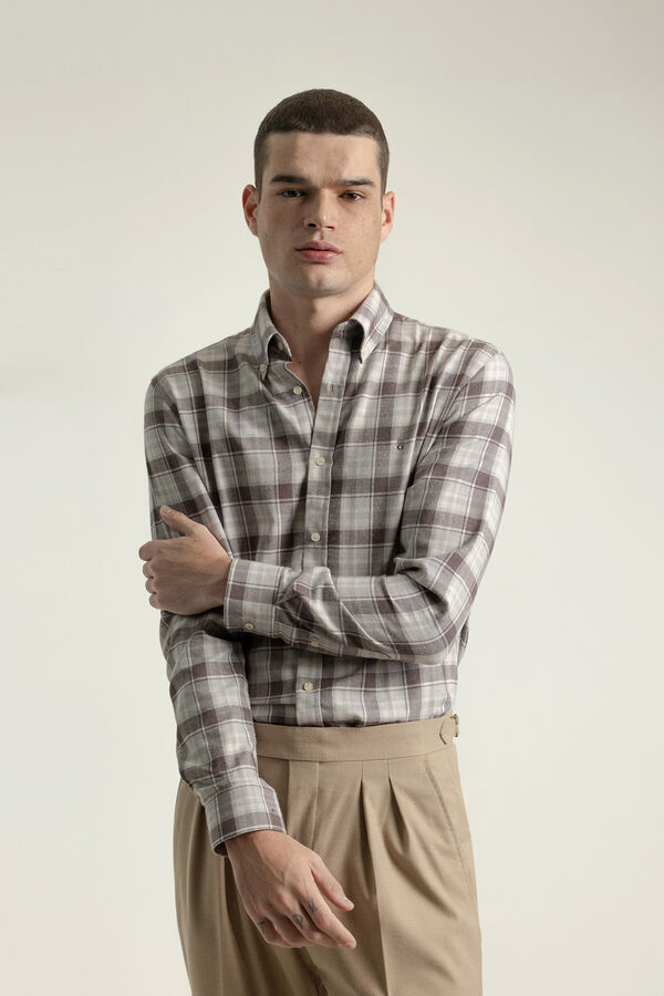 PuroEGO Camisa slim algod&oacute;n cuadro tart&aacute;n Marr&oacute;n