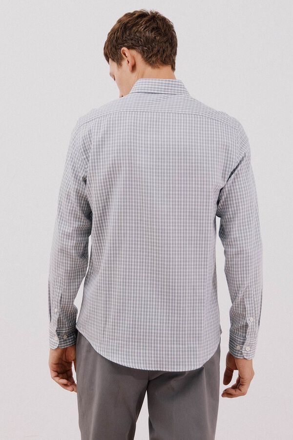 Cortefiel Camisa xadrez de algod&atilde;o tencel Cinzento