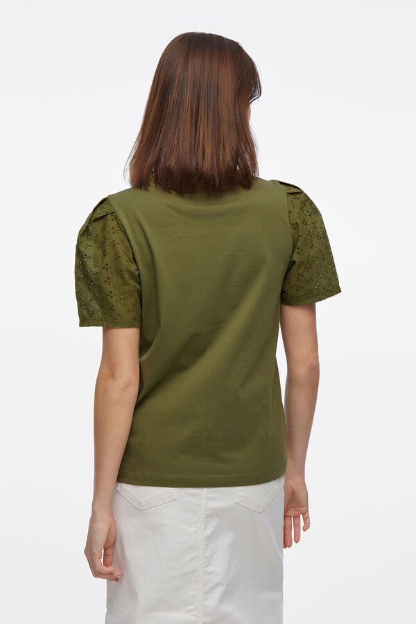 Vila Camiseta manga bordado inglesa Verde