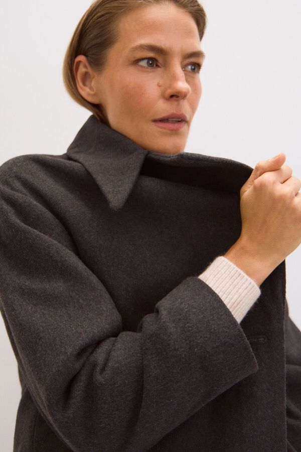 Cortefiel Abrigo largo pa&ntilde;o Gris oscuro