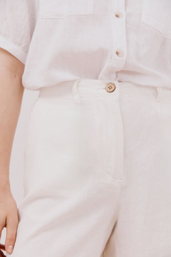 Cortefiel Bermuda de lino Blanco