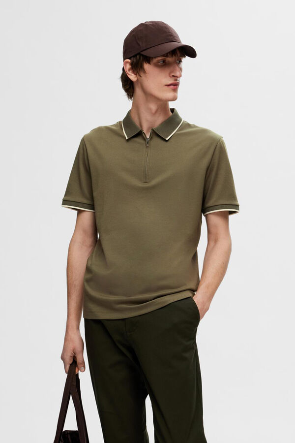 Selected Polo de manga corta con cremallera de algod&oacute;n org&aacute;nico. Verde
