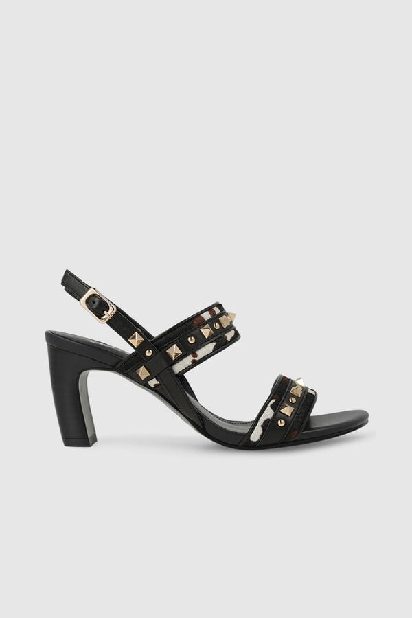Lodi Sand&aacute;lias em pele combinada com efeito animal print Preto