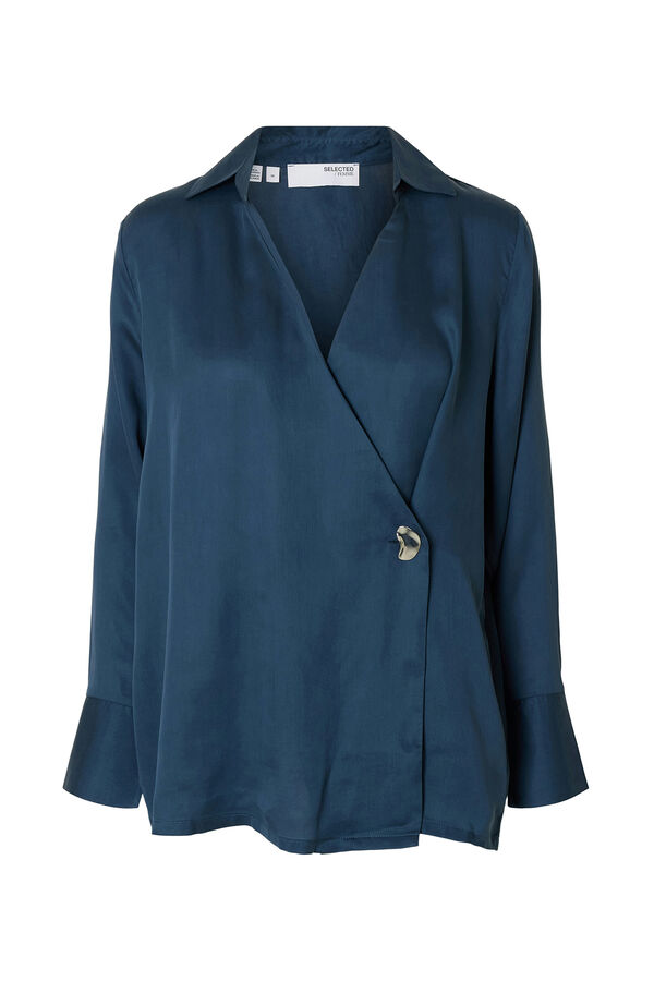 Selected Blusa cuello pico detalle met&aacute;lico Azul marino