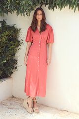 Pol&iacute;n Et Moi Vestido em linho Yvonne Vermelho