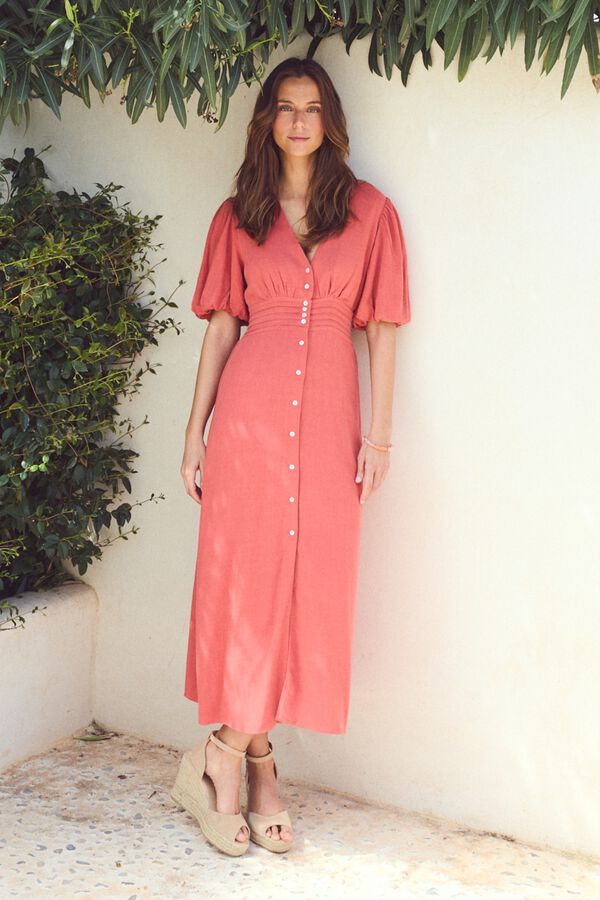 Pol&iacute;n Et Moi Vestido em linho Yvonne Vermelho