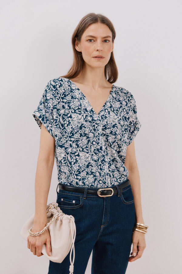 Cortefiel Top estampado com bico Azul