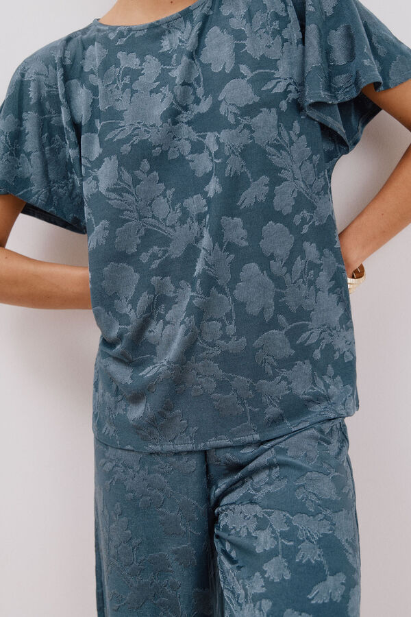 Cortefiel Top de malha jacquard floral Azul