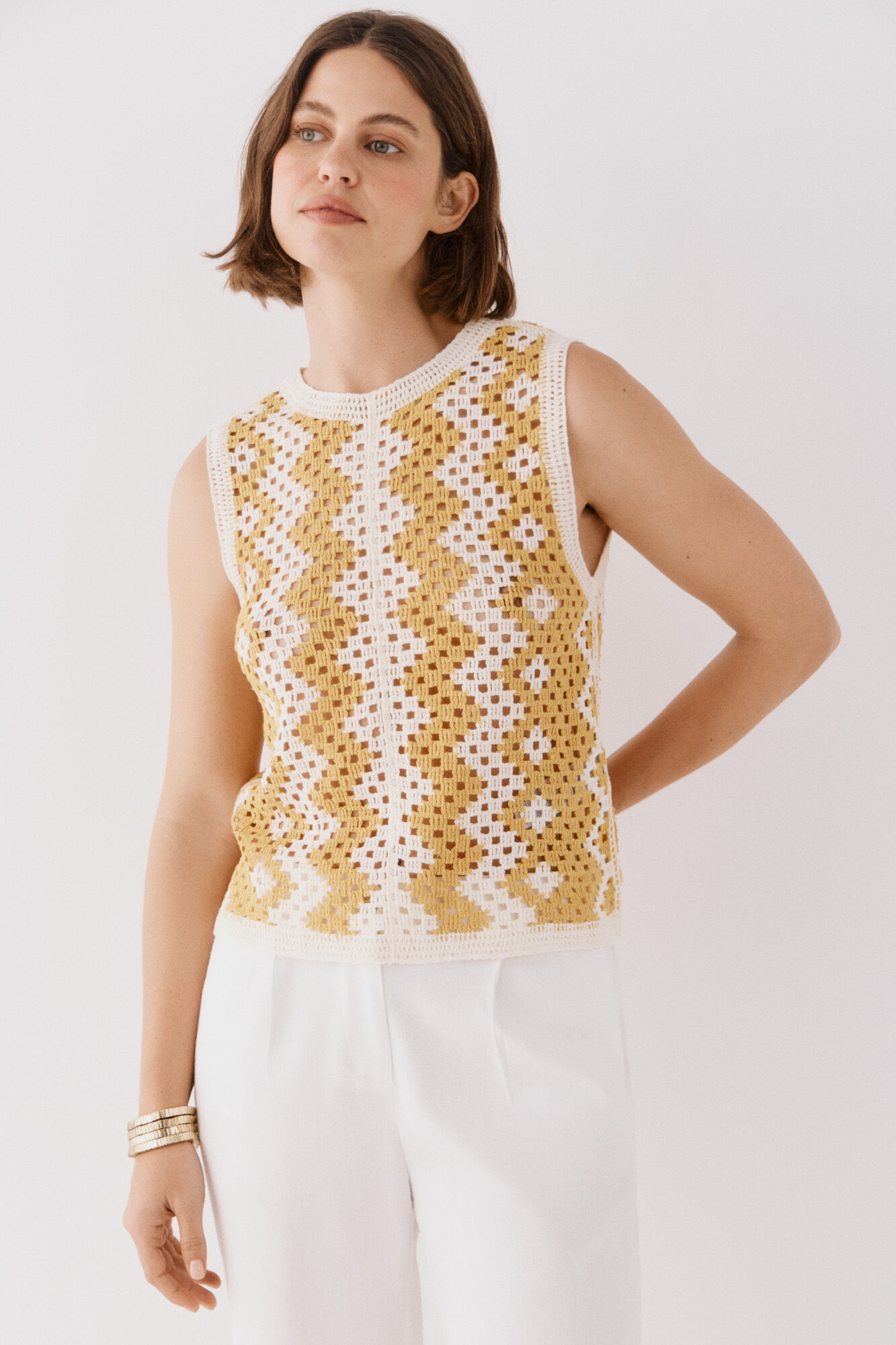 Cortefiel Top crochet bicolor