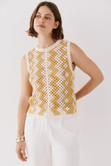 Cortefiel Top crochet bicolor Dorado