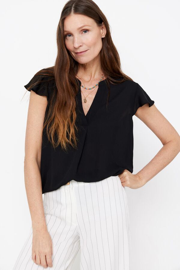 Cortefiel Blusa manga folhos Preto