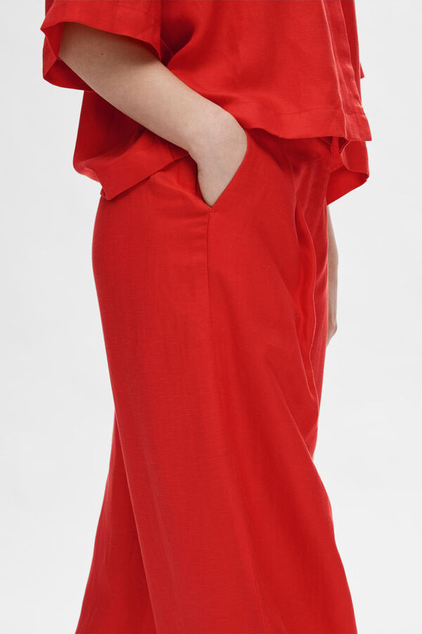 Selected Femme Cal&ccedil;as largas de linho.  Vermelho