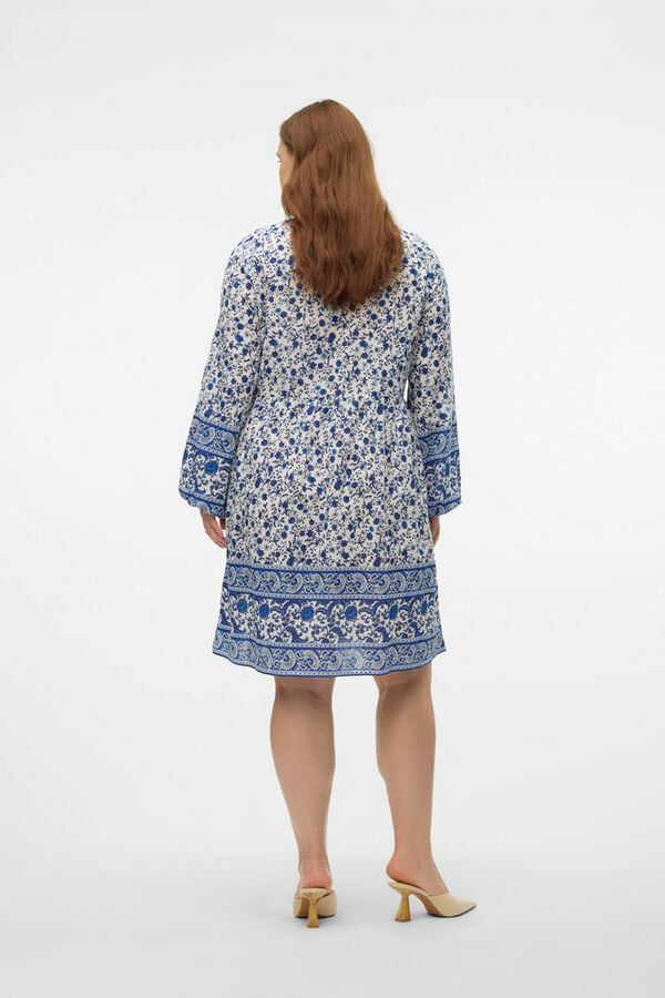 Vero Moda Curve Vestido corto de manga larga abullonada talla grande Estampado blanco