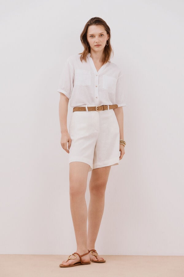 Cortefiel Bermuda de lino Blanco