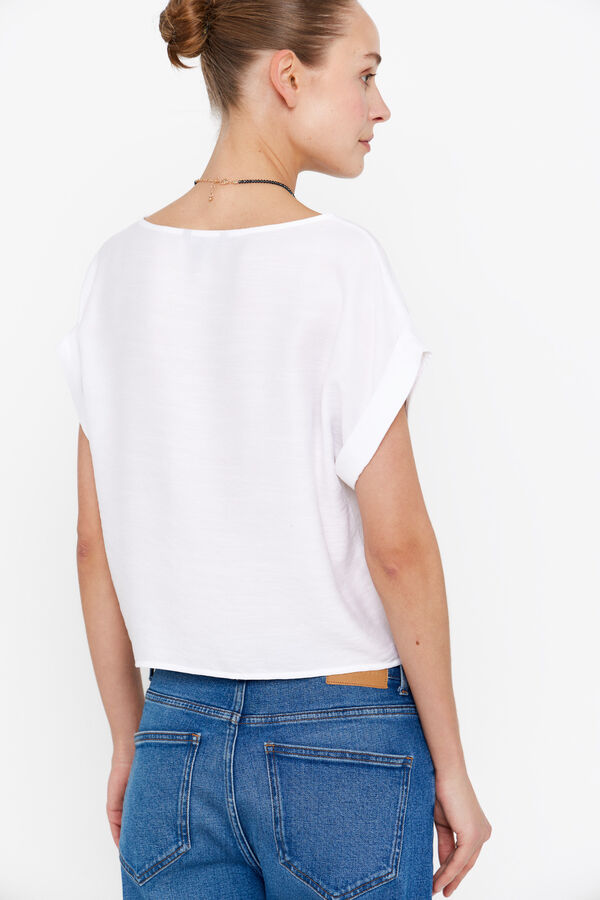 Cortefiel Blusa manga curta gola redonda Branco