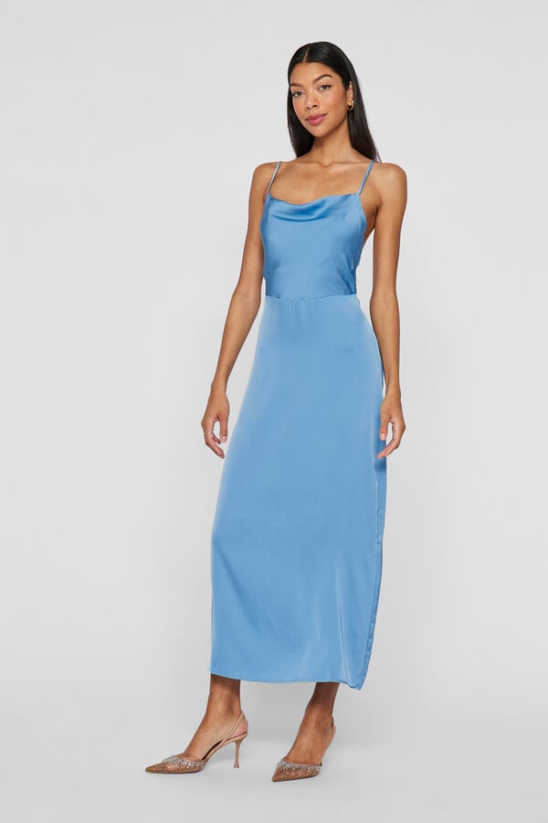 Vila Vestido midi acetinado de festa Azul