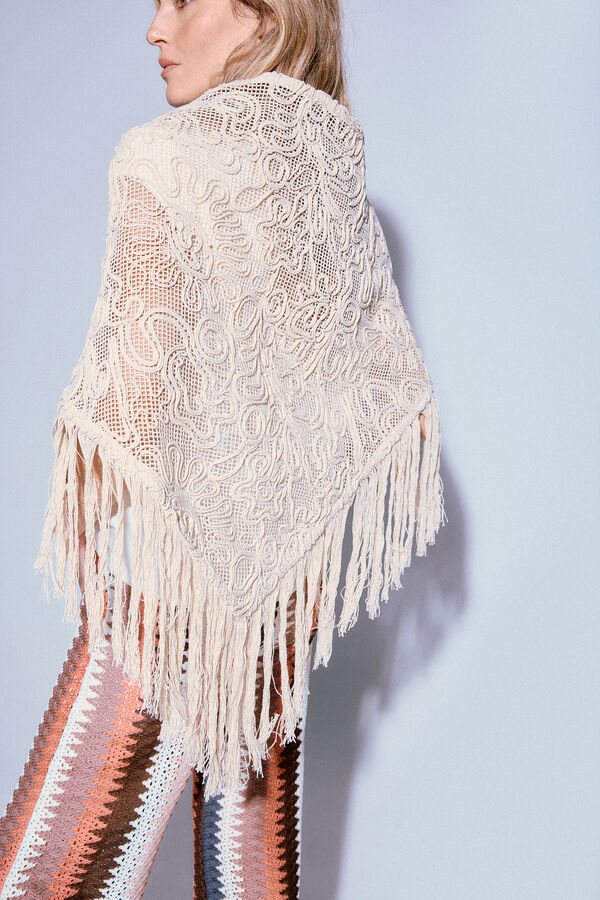 Slowlove Pa&ntilde;uelo flecos bordado Marfil