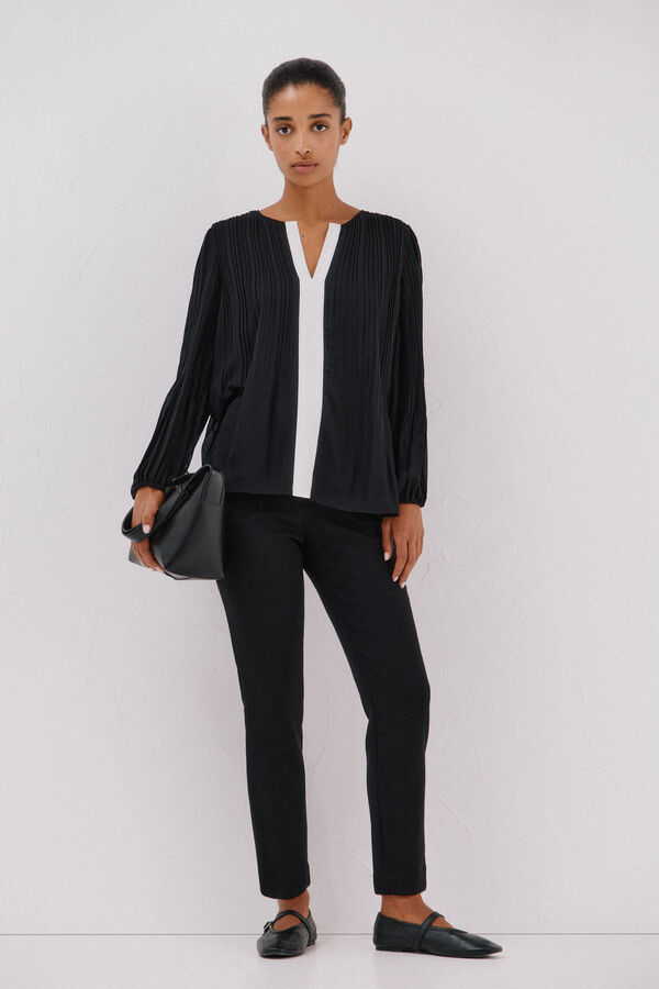 Cortefiel Pantal&oacute;n el&aacute;stico confort Negro