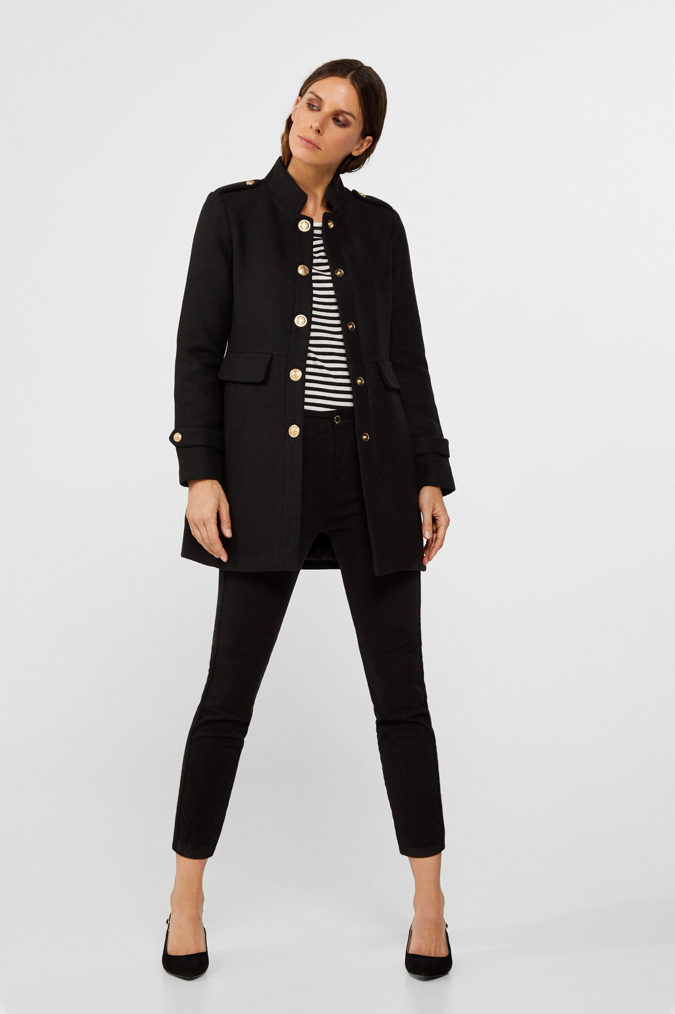 Abrigo de paño mujer negro Clearance