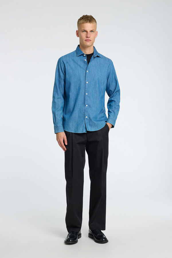 Selected Camisa de ganga de manga comprida Azul