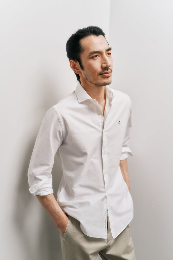 OOTO Camisa oxford liso manga larga Blanco