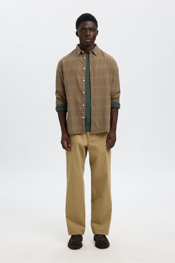 Selected Camisa de manga larga slim fit Marr&oacute;n