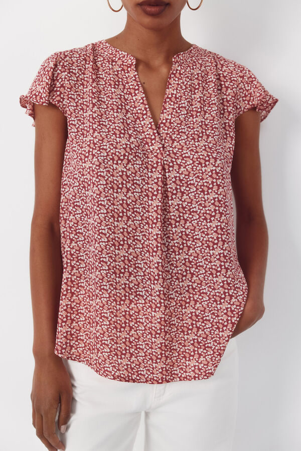 Cortefiel Blusa fluida manga com folho Vermelho