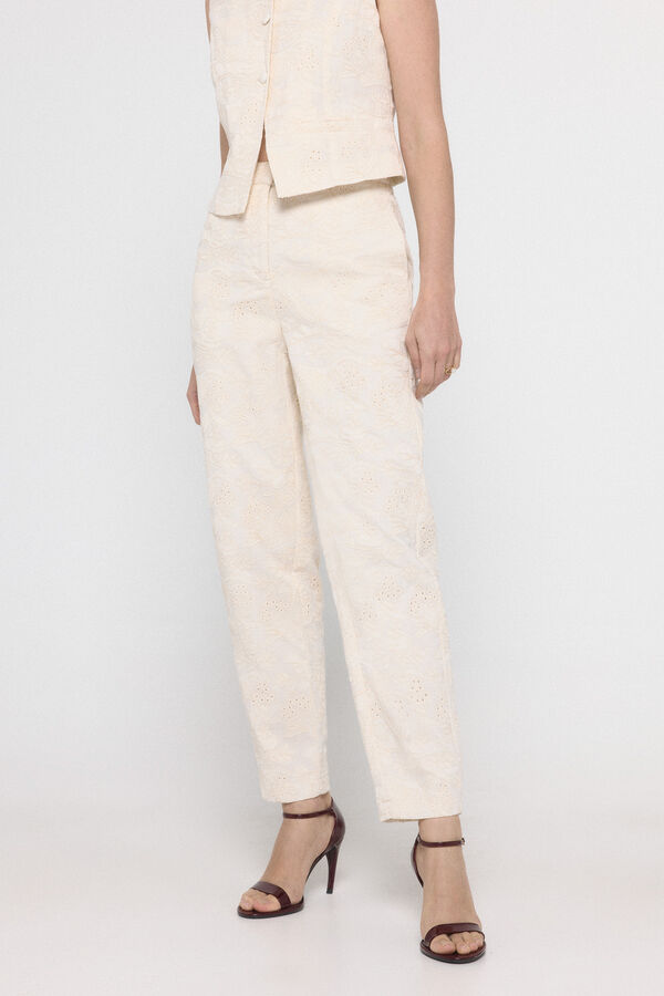 Vero Moda Pantal&oacute;n de tiro alto con bordados Blanco