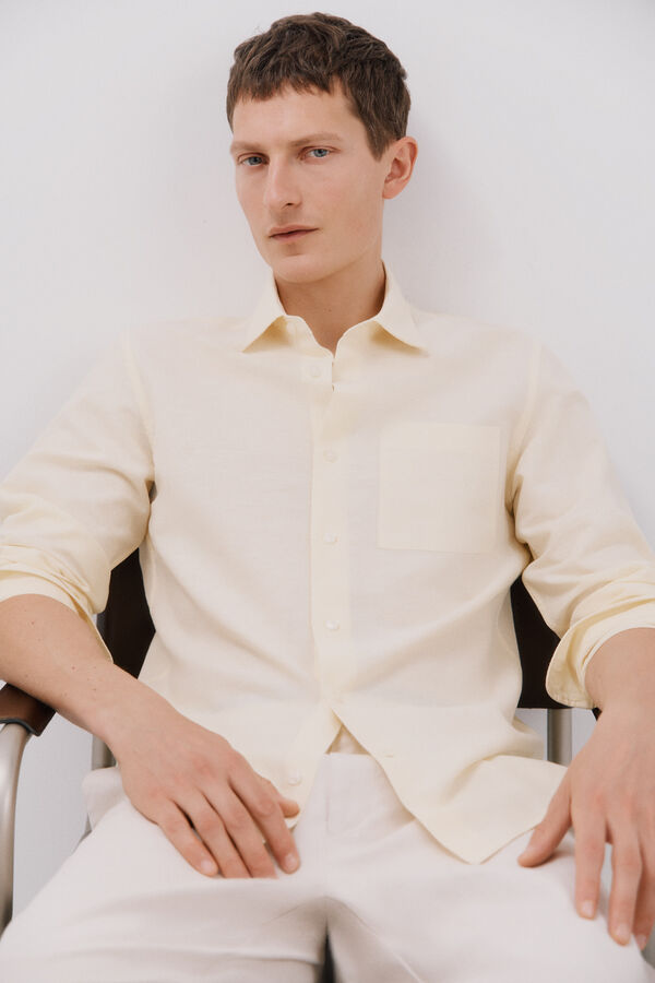 Cortefiel Camisa lino algod&oacute;n liso Amarillo